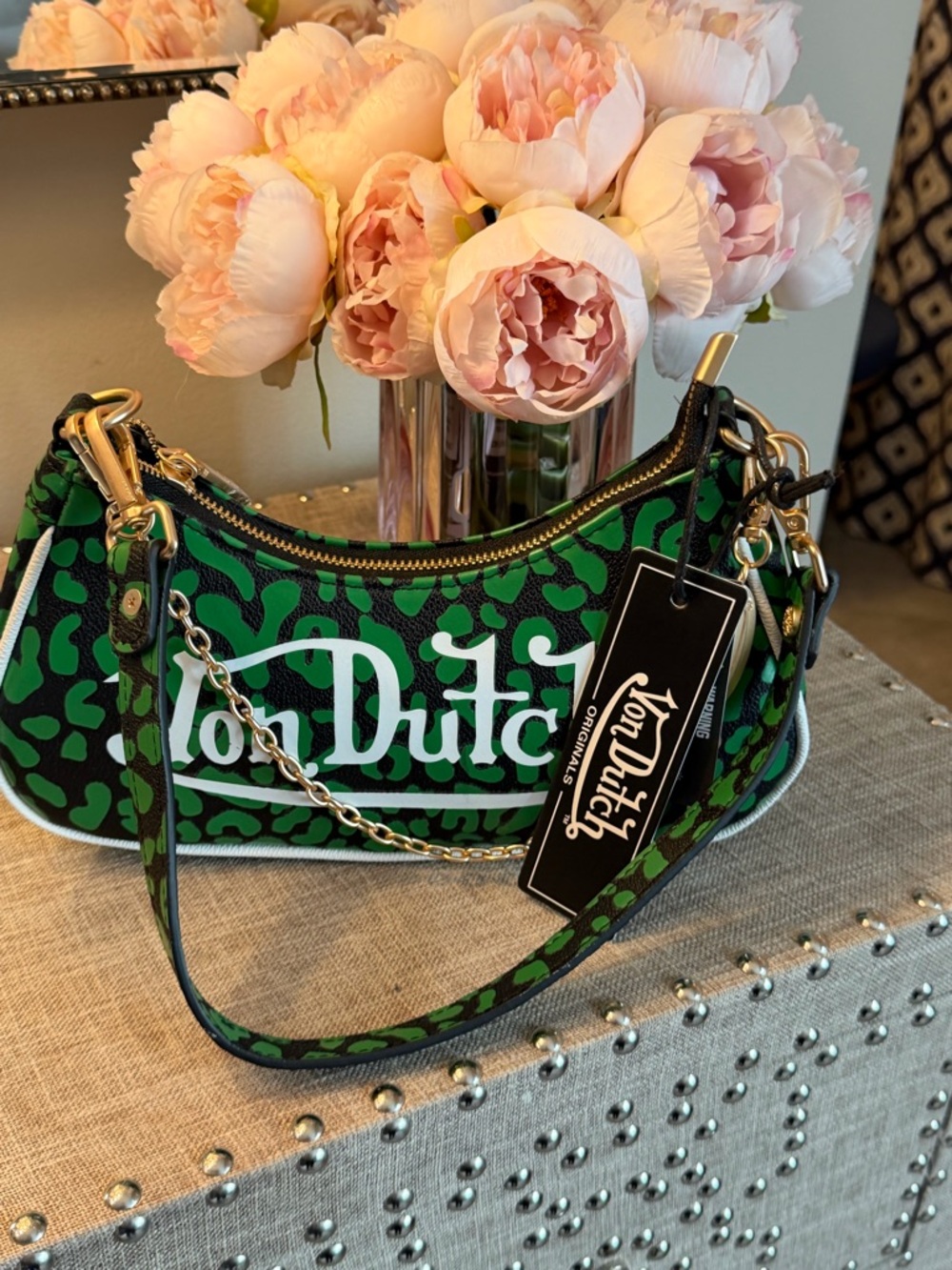 Von Dutch NWT Green Leopard-Print Shoulder Bag